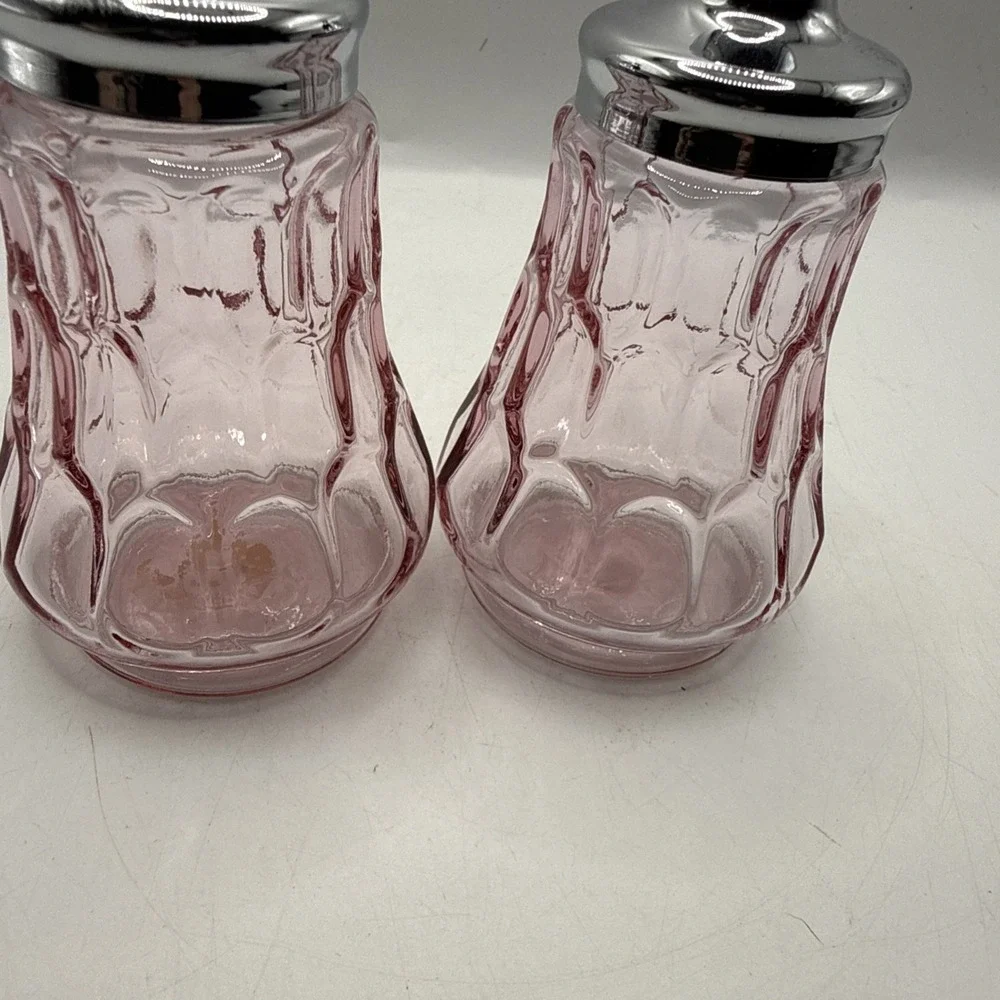 Fenton Art Glass Vintage Pink Thumbprint Salt and Pepper Shaker Set